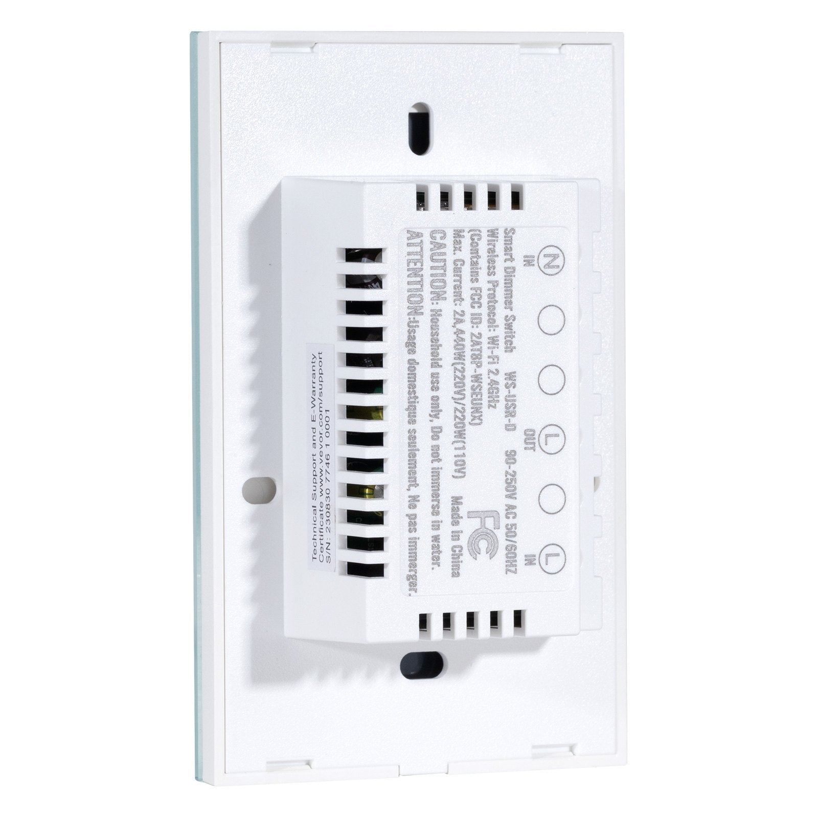 VEVOR WiFi Smart Light Dimmer Switch, 100-250V AC Wi-Fi 2.4GHz, 15% to 85% Stepless Dimming LED Dimmable Smart Switch with Touch Panel, App Remote Control Voice Compatible with Alexa Google Home