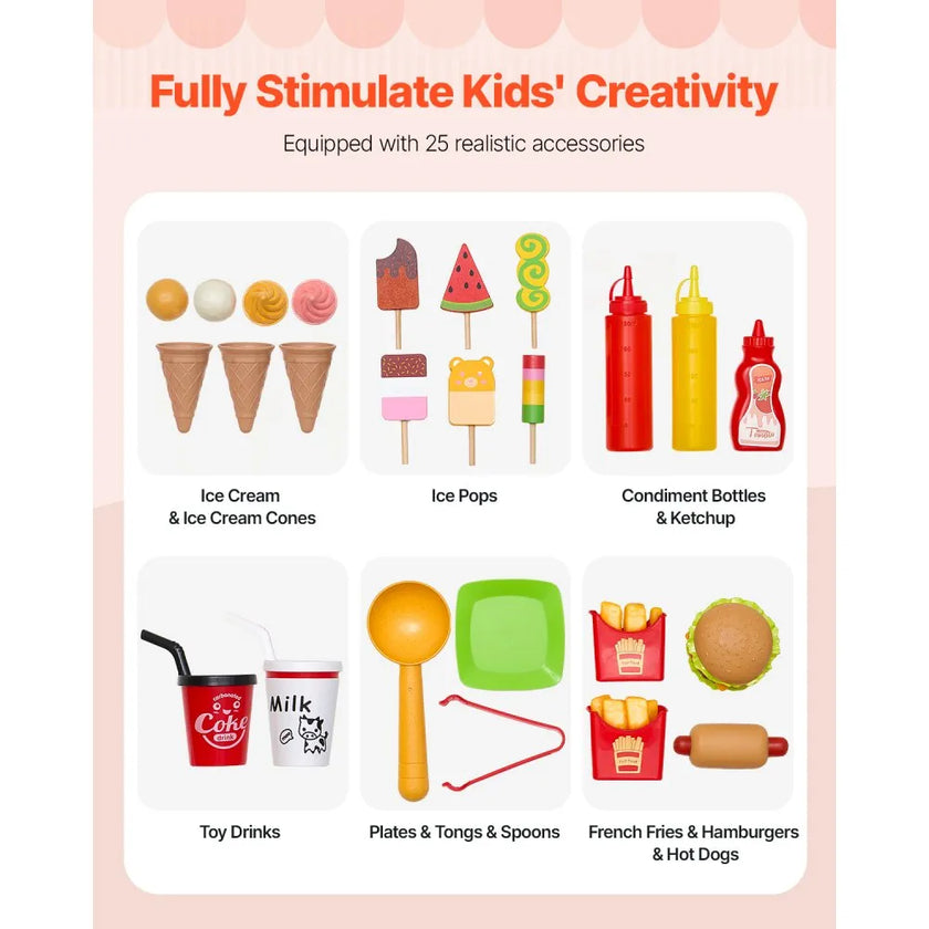 VEVOR Ice Cream Cart for Kids Pretend Play Ice Cream Shop for Kids Aged 3-7