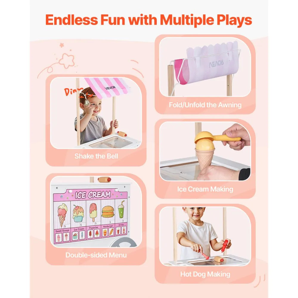 VEVOR Ice Cream Cart for Kids Pretend Play Ice Cream Shop for Kids Aged 3-7