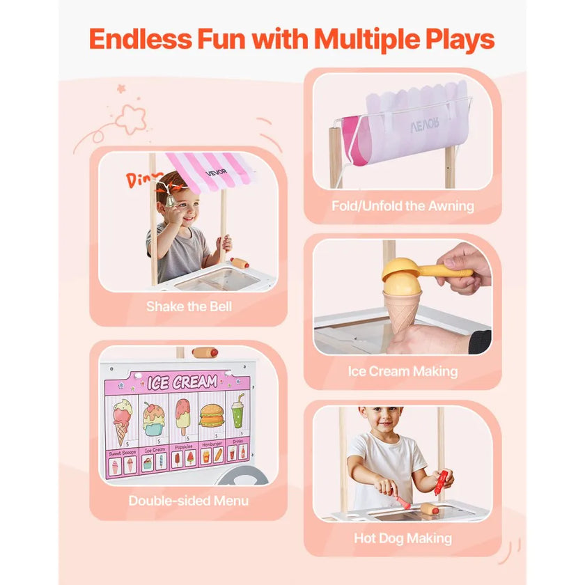 VEVOR Ice Cream Cart for Kids Pretend Play Ice Cream Shop for Kids Aged 3-7