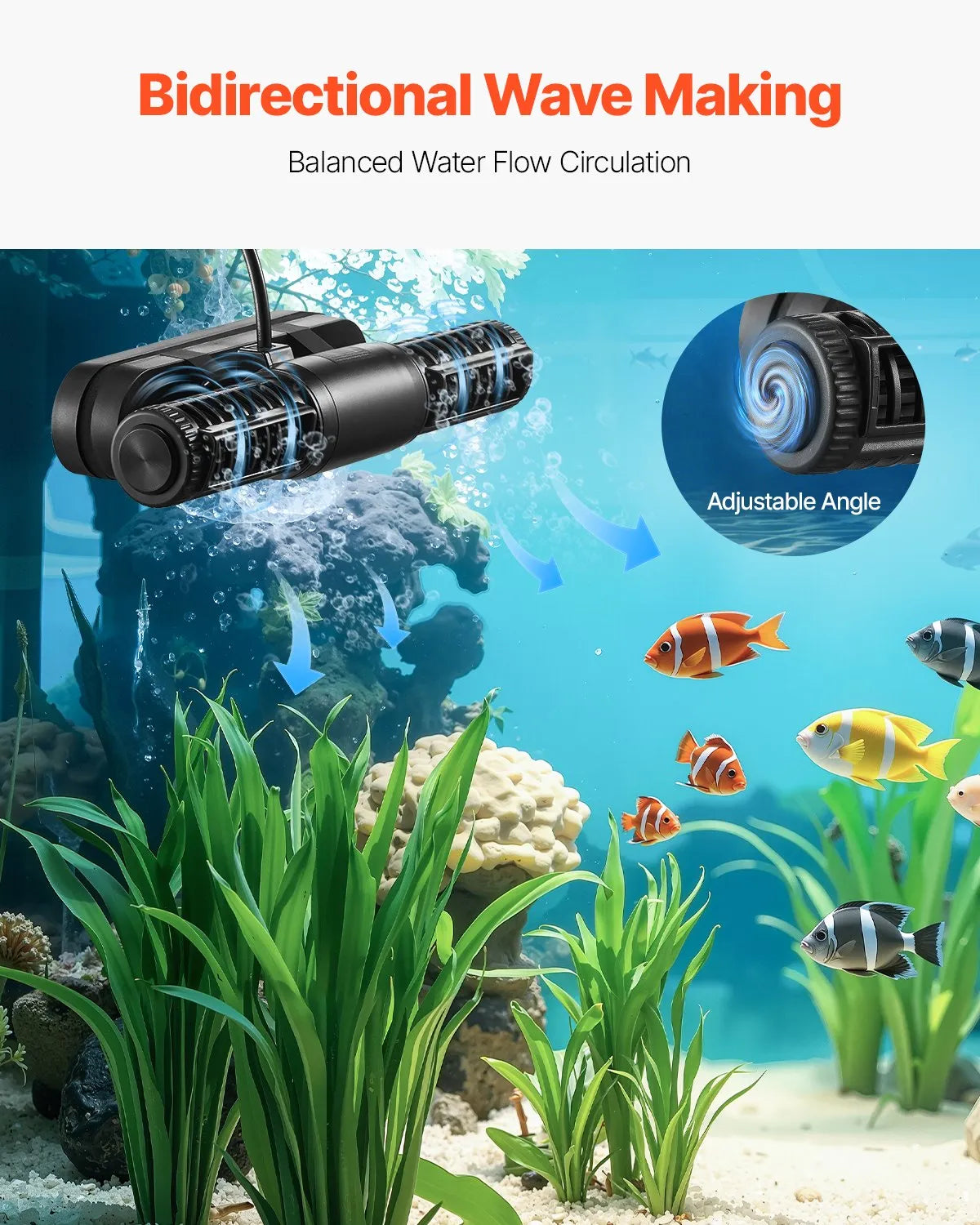 VEVOR Aquarium Wave Maker Adjustable Cross Flow Pump with Controller 15W 1428GPH