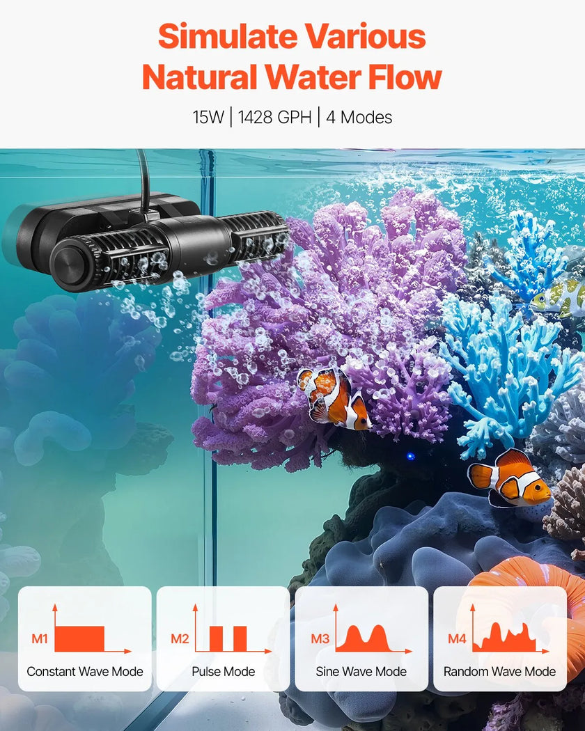VEVOR Aquarium Wave Maker Adjustable Cross Flow Pump with Controller 15W 1428GPH