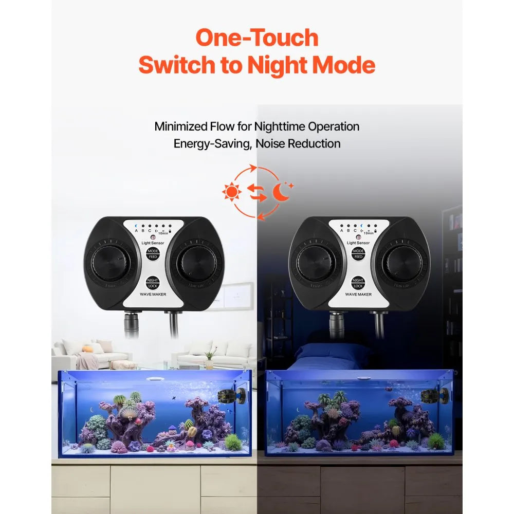 VEVOR Aquarium Wave Maker Pump 10W, 1057 GPH DC Powerhead with Controller, 360° Rotating Circulation Pump, Adjustable Water Flow & Wave Modes for Freshwater and Saltwater Aquariums