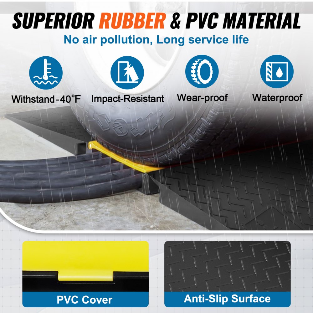 VEVOR Rubber Cable Protector Ramp, 5 Channel, 22000 lbs/axle Capacity Heavy Duty Wire Cover Ramp Hose Cord Ramp Driveway, Traffic Speed Bump with Flip-Open Top Cover, ADA Compliant for Indoor & Outdoo
