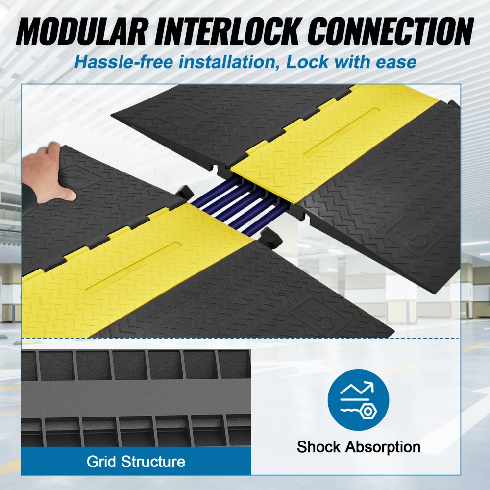 VEVOR Rubber Cable Protector Ramp, 5 Channel, 22000 lbs/axle Capacity Heavy Duty Wire Cover Ramp Hose Cord Ramp Driveway, Traffic Speed Bump with Flip-Open Top Cover, ADA Compliant for Indoor & Outdoo