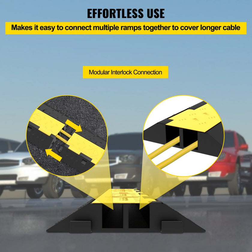 VEVOR Cable Protector Ramp, 4 Packs 2 Channels Speed Bump Hump, Rubber Modular Speed Bump Rated 11000 LBS Load Capacity, Protective Wire Cord Ramp Driveway Rubber Traffic Speed Bumps Cable Protector
