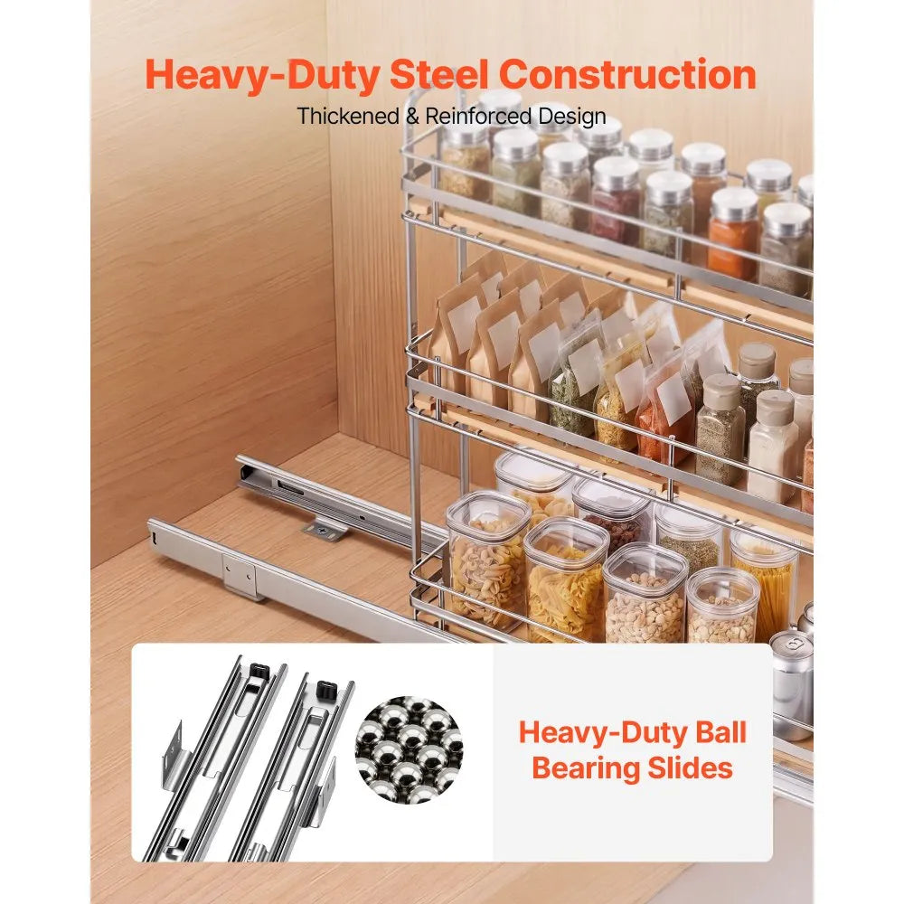 3-Tier Pull-Out Spice Rack Organizer for Cabinet – Heavy-Duty Slide-Out Kitchen Storage