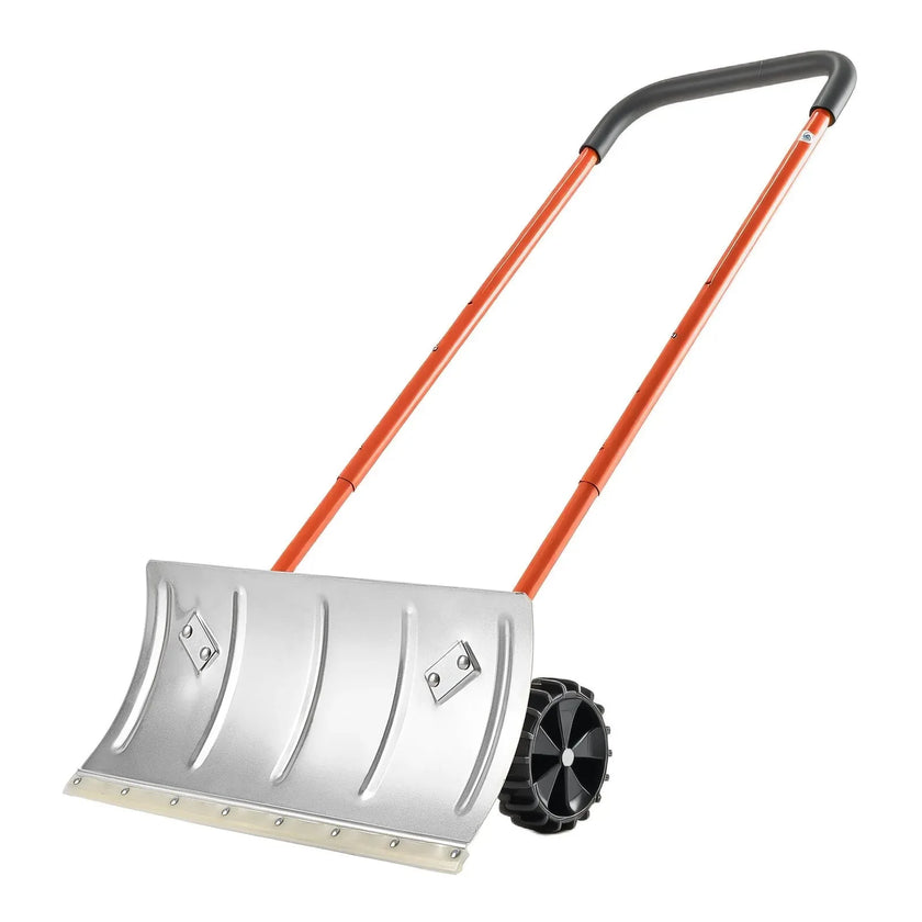 VEVOR Snow Pusher Shovel with Wheels, 24 in Wheeled Snowplow Shovel with Bi-Directional Angled Blade & 90 Degree Adjustable Handle, Metal Winter Shovels, Portable Snow Removal Tool for Driveway Garden