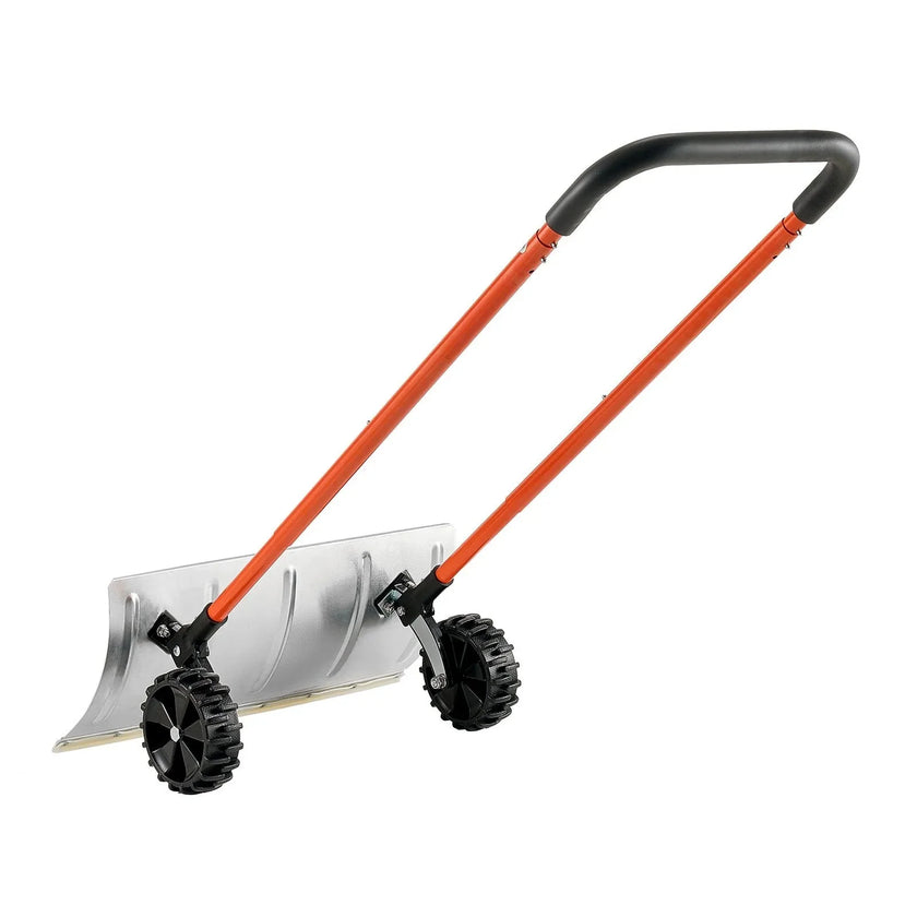 VEVOR Snow Pusher Shovel with Wheels, 24 in Wheeled Snowplow Shovel with Bi-Directional Angled Blade & 90 Degree Adjustable Handle, Metal Winter Shovels, Portable Snow Removal Tool for Driveway Garden