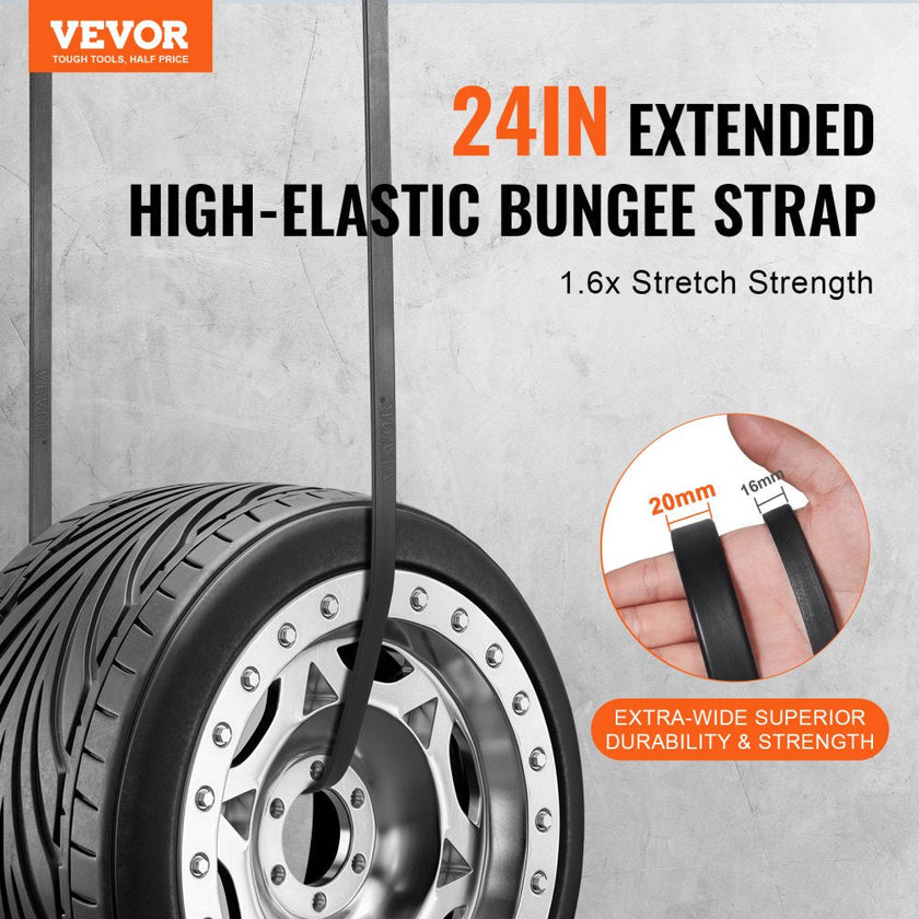 VEVOR 10 Pcs Flat Bungee Cord Set 20 mm Heavy Duty Bungee Straps with S-Hook