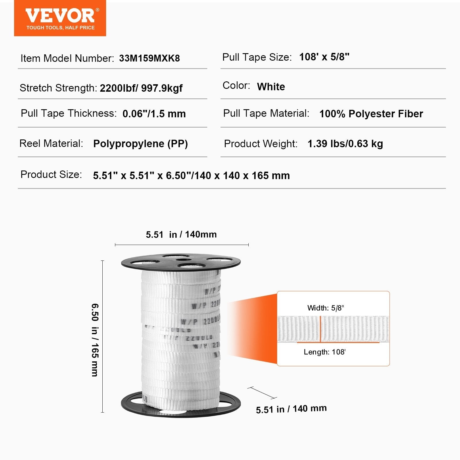 VEVOR Polyester Pull Tape, 5/8