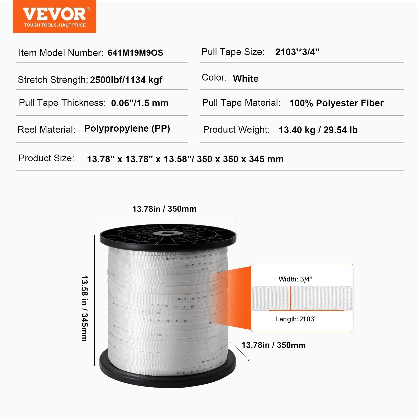 VEVOR Polyester Pull Tape, 3/4