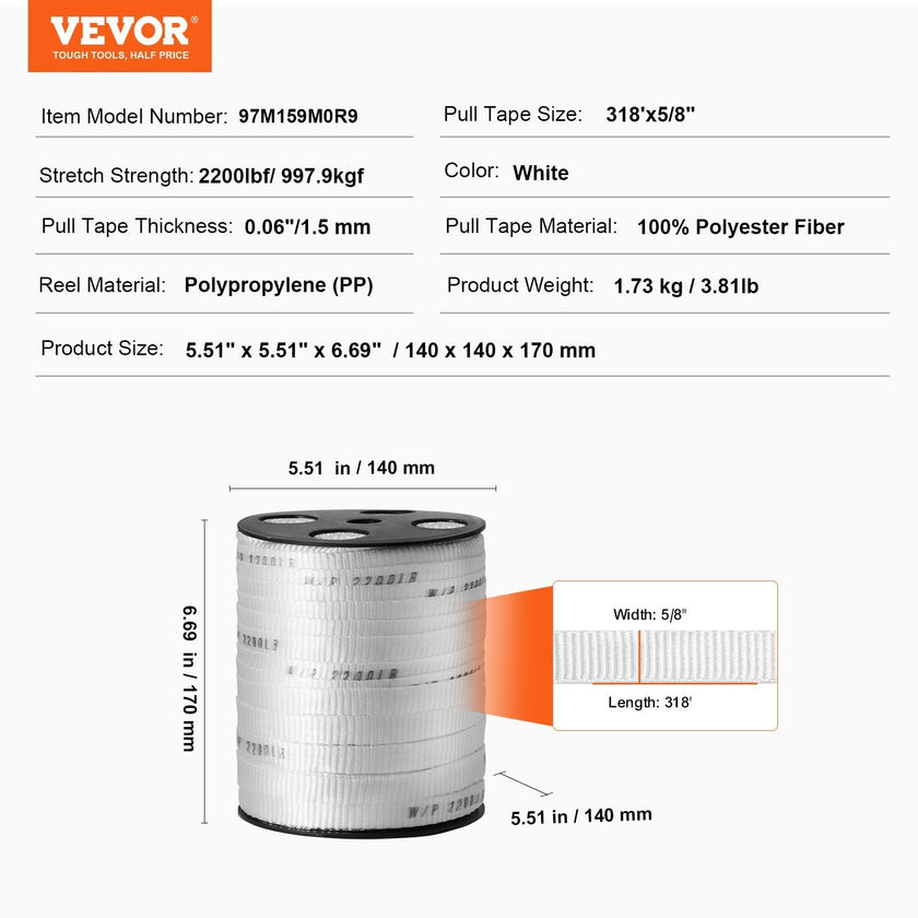 VEVOR Polyester Pull Tape, 5/8