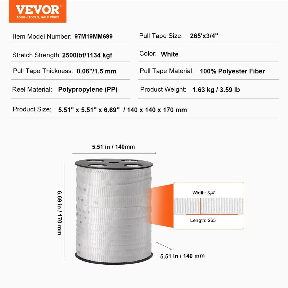 VEVOR Polyester Pull Tape, 3/4
