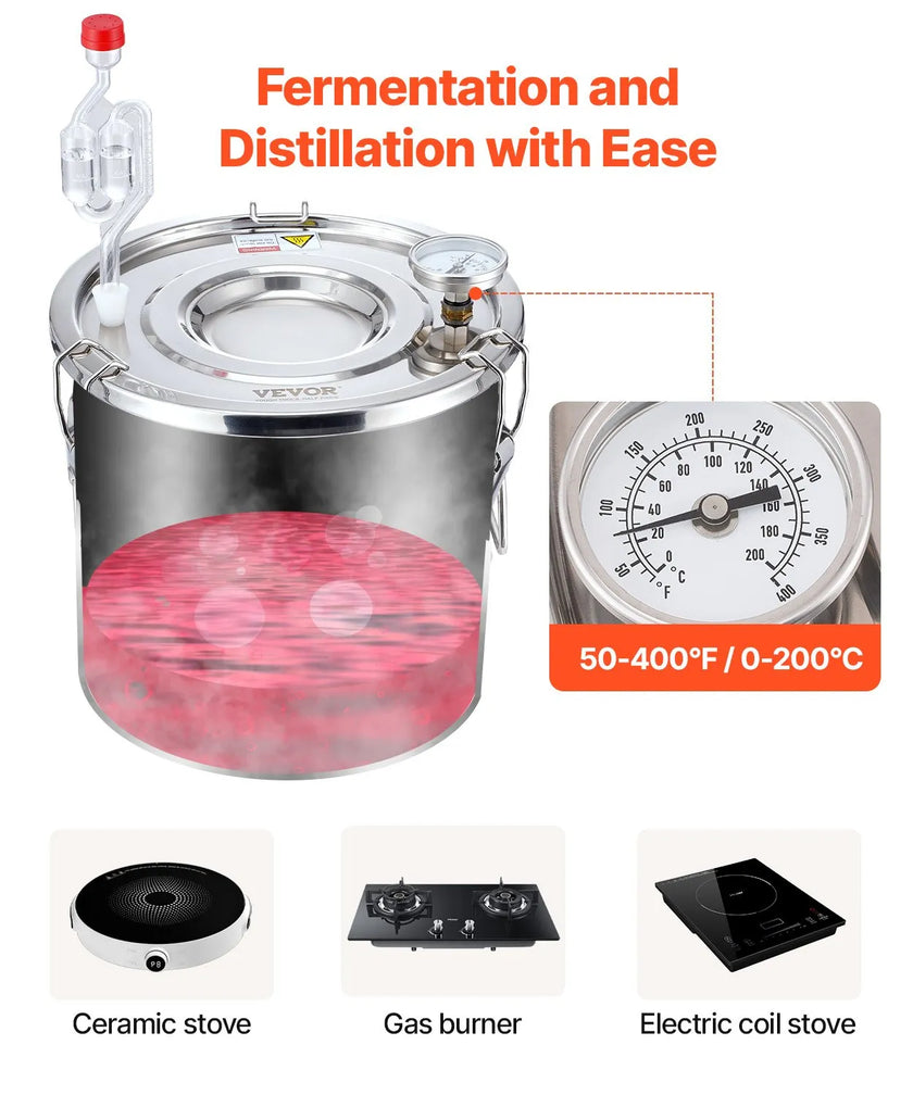 VEVOR Moonshine Still 3 Gal Water Alcohol Distiller Brewing Kit Stainless Steel