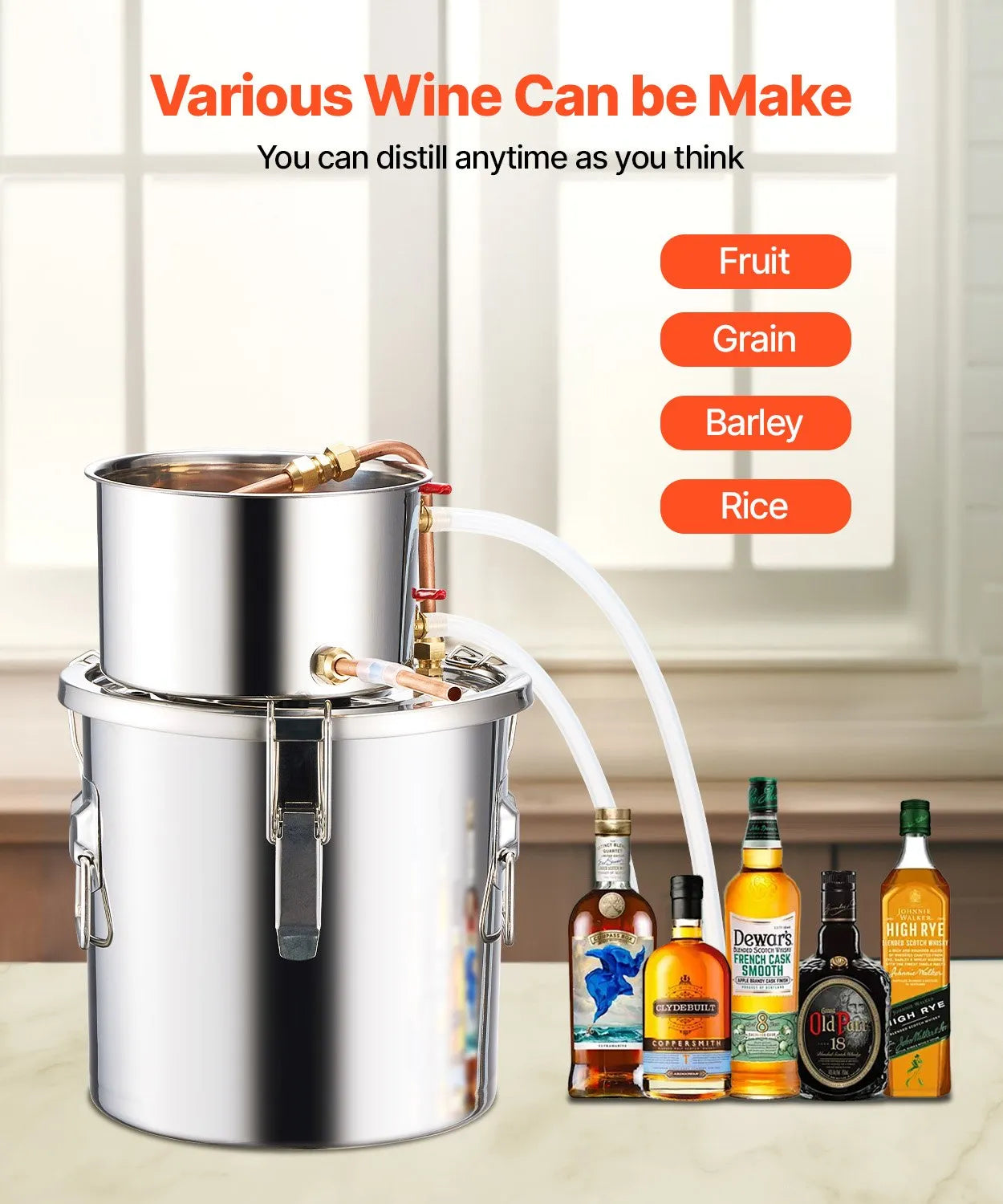 VEVOR Moonshine Still 3 Gal Water Alcohol Distiller Brewing Kit Stainless Steel