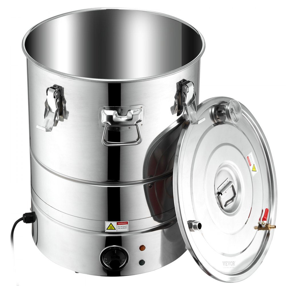 VEVOR Alcohol Still, 15 Gal 50L Water Alcohol Distiller, Home Distillery Kit include Stainless Steel Tube & Pump & One-way Exhaust Valve & Thermometer (30-120? ) for DIY Whisky Wine Brandy, Silver