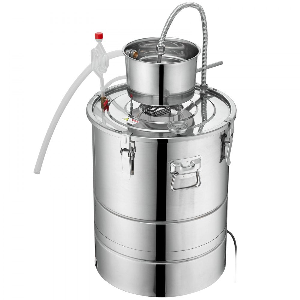 VEVOR Alcohol Still, 15 Gal 50L Water Alcohol Distiller, Home Distillery Kit include Stainless Steel Tube & Pump & One-way Exhaust Valve & Thermometer (30-120? ) for DIY Whisky Wine Brandy, Silver