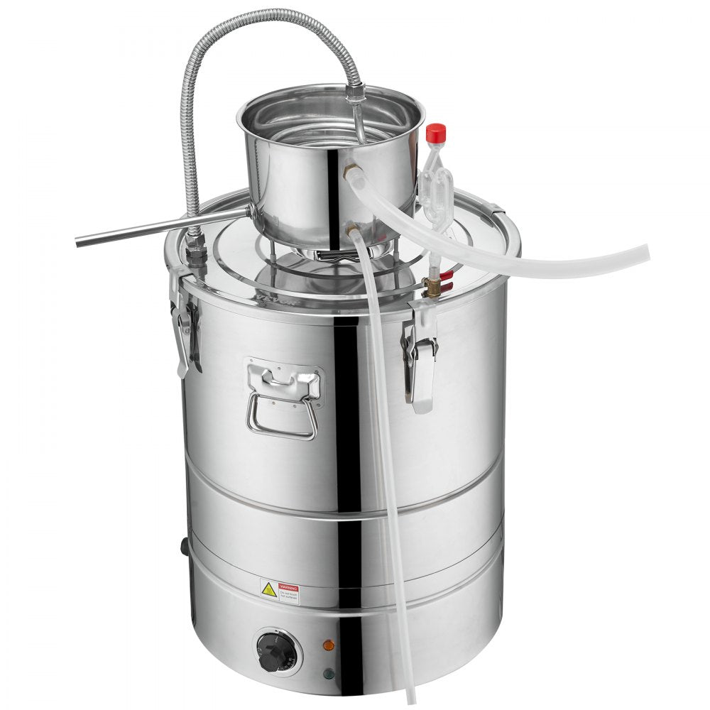 VEVOR Alcohol Still, 15 Gal 50L Water Alcohol Distiller, Home Distillery Kit include Stainless Steel Tube & Pump & One-way Exhaust Valve & Thermometer (30-120? ) for DIY Whisky Wine Brandy, Silver