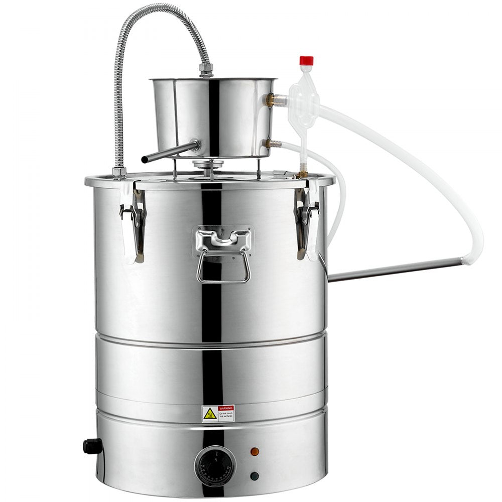 VEVOR Alcohol Still, 15 Gal 50L Water Alcohol Distiller, Home Distillery Kit include Stainless Steel Tube & Pump & One-way Exhaust Valve & Thermometer (30-120? ) for DIY Whisky Wine Brandy, Silver