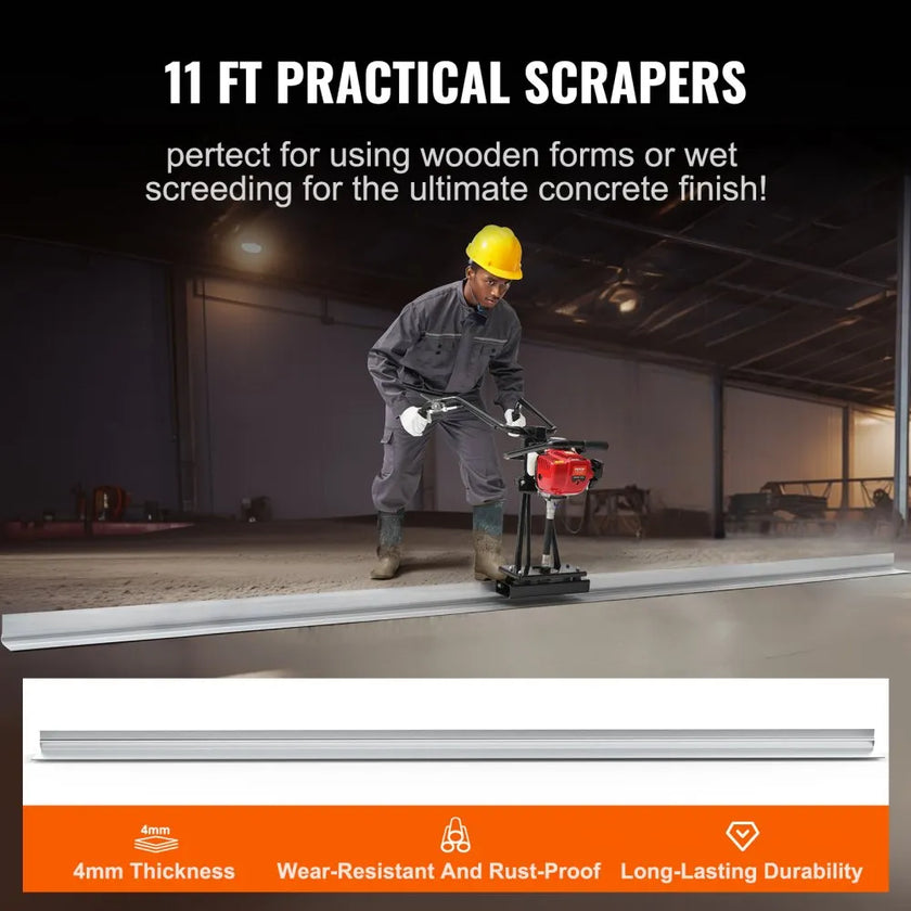 VEVOR Gas Concrete Power Screed, 11ft Aluminum Board Straight Edge Bar Set, 4 Stroke Cement Finishing Vibrating Motor with Height Adjustable Handles, High Efficient Concrete Tools 6500RPM