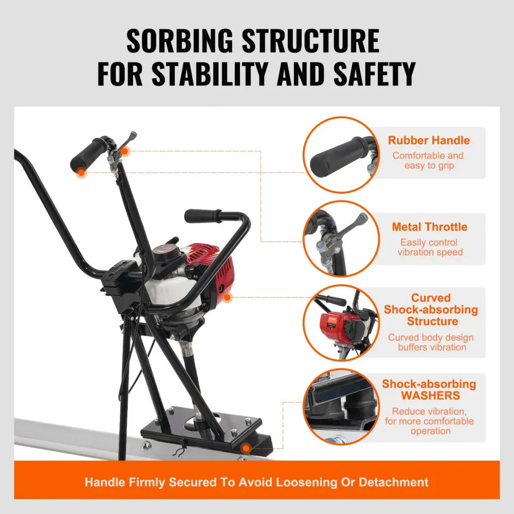 VEVOR Gas Concrete Power Screed, 11ft Aluminum Board Straight Edge Bar Set, 4 Stroke Cement Finishing Vibrating Motor with Height Adjustable Handles, High Efficient Concrete Tools 6500RPM