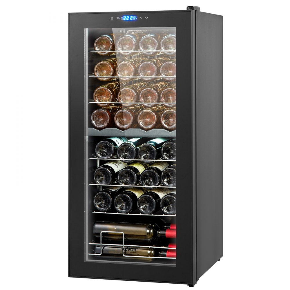 VEVOR 32-Bottle Wine Cooler Dual Zone Freestanding Refrigerator with LED Light