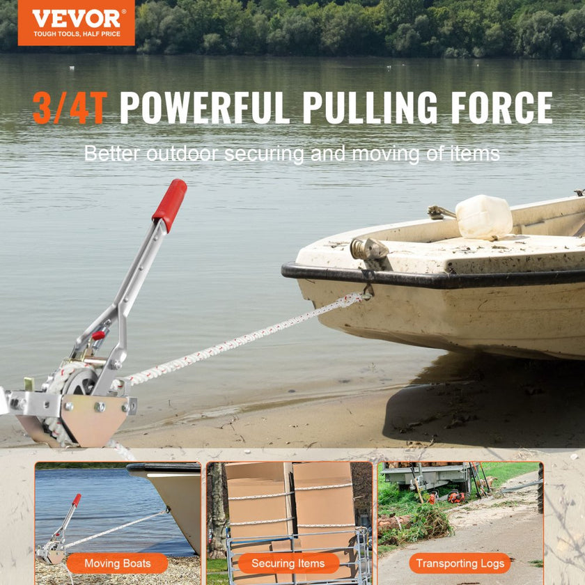 VEVOR Rope Puller, 3/4 Ton (1,653 lbs) Pulling Capacity, with 100' of 0.6