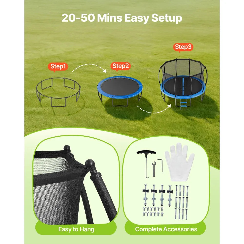 16 ft Outdoor Trampoline with Safety Enclosure Net & Heavy-Duty Steel Frame