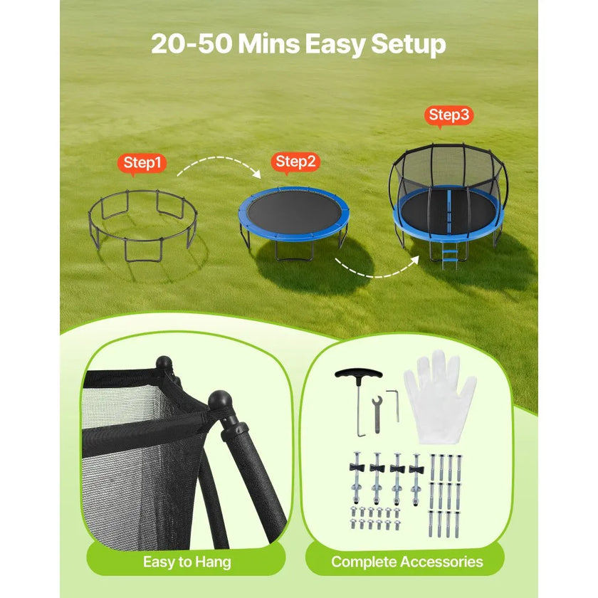 16 ft Outdoor Trampoline with Safety Enclosure Net & Heavy-Duty Steel Frame