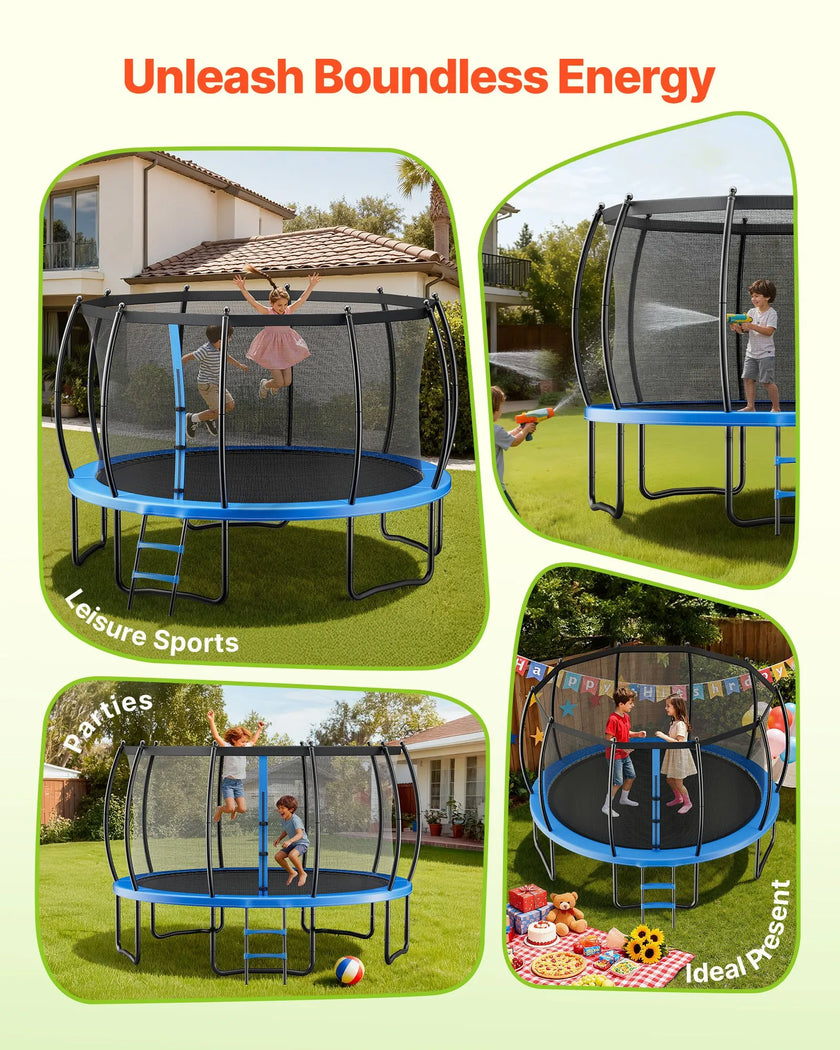 16 ft Outdoor Trampoline with Safety Enclosure Net & Heavy-Duty Steel Frame