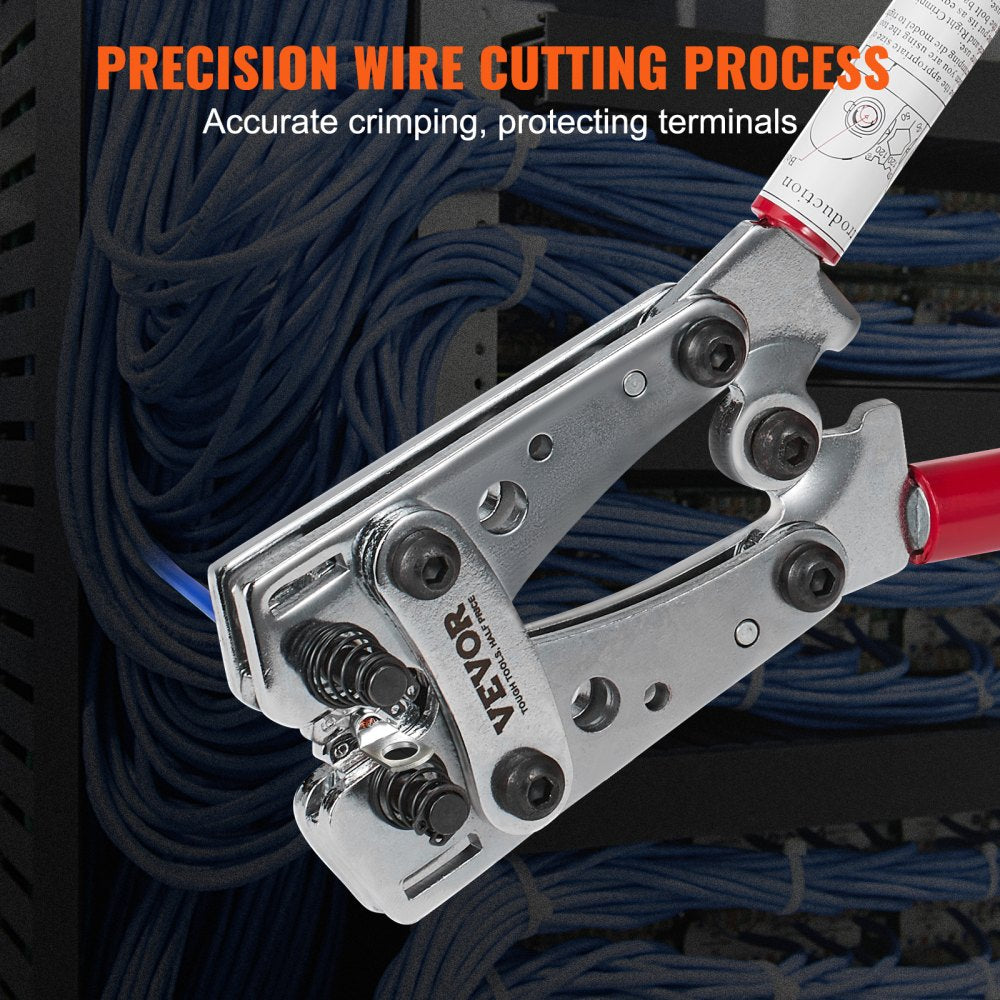 VEVOR Battery Cable Lug Crimping Tool, 10-1/0AWG Aluminum Terminal Battery Lug Crimper, with 60PCS Aluminum Ring Connectors Terminals 6 Wire Sizes Crimping Die, for Heavy Duty Wire Lugs