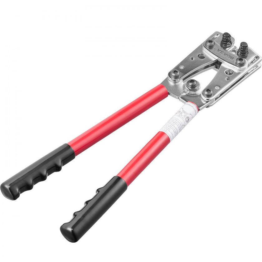 VEVOR Battery Cable Lug Crimping Tool, 10-1/0AWG Aluminum Terminal Battery Lug Crimper, with 60PCS Aluminum Ring Connectors Terminals 6 Wire Sizes Crimping Die, for Heavy Duty Wire Lugs