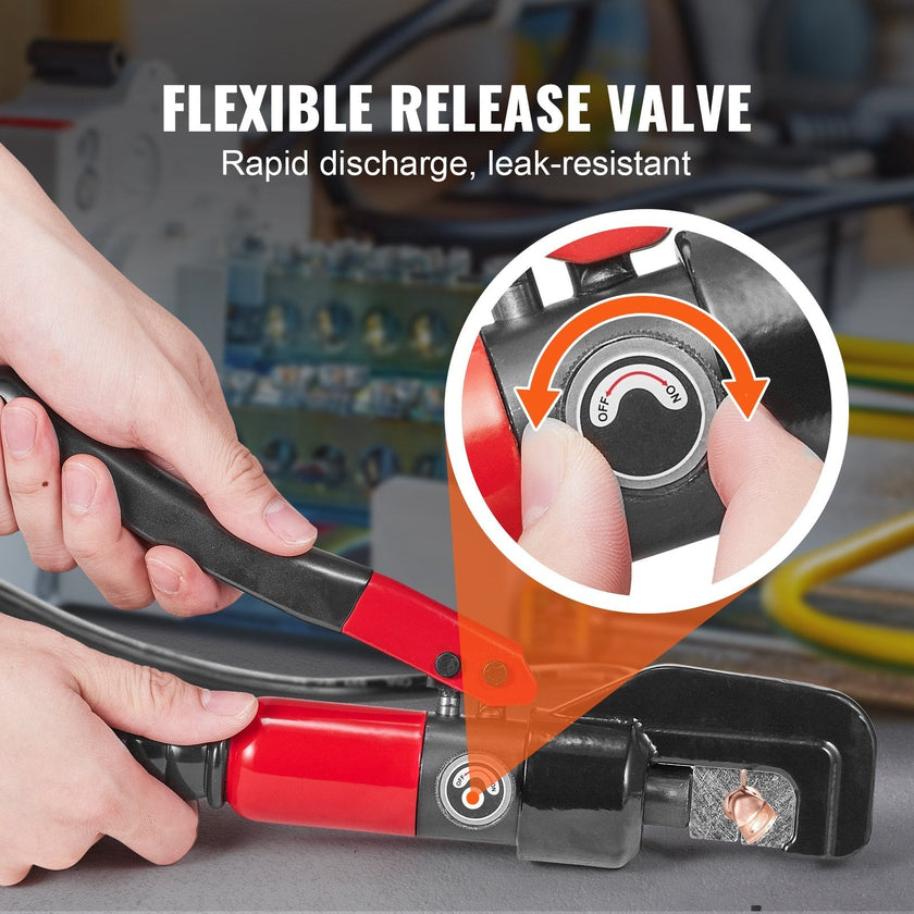 VEVOR Crimping Tool, AWG12-2/0 Copper And Aluminum Terminal Battery Lug Hydraulic Crimper, with a Cutting Pliers, Gloves, 10pcs Copper Ring Connectors, 8 x Heat Shrink Sleeves and a Blow Moulded Case