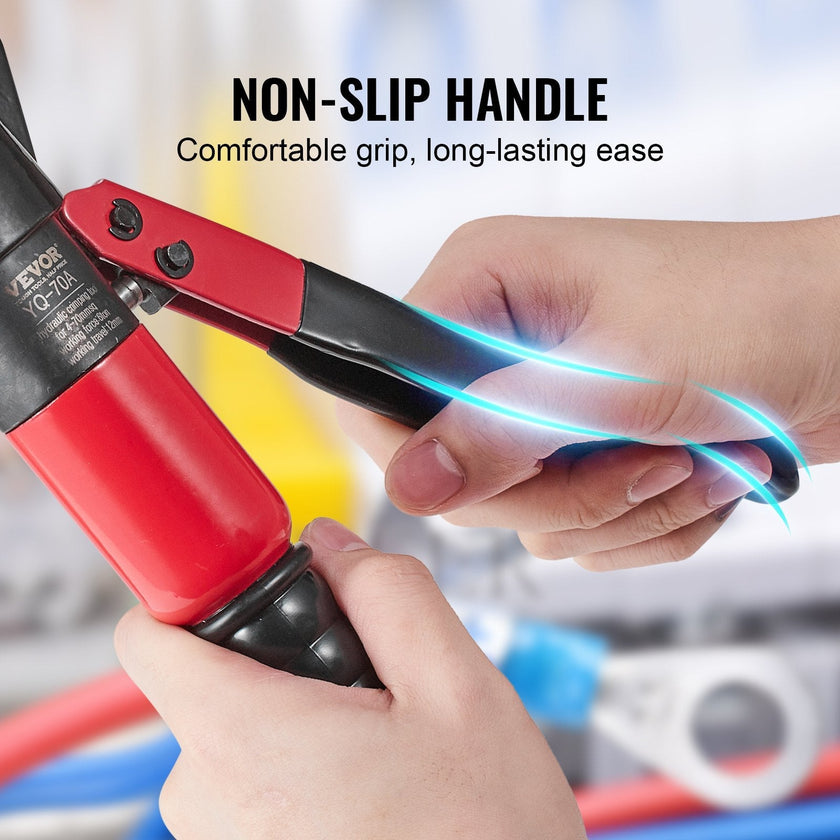 VEVOR Crimping Tool, AWG12-2/0 Copper And Aluminum Terminal Battery Lug Hydraulic Crimper, with a Cutting Pliers, Gloves, 10pcs Copper Ring Connectors, 8 x Heat Shrink Sleeves and a Blow Moulded Case