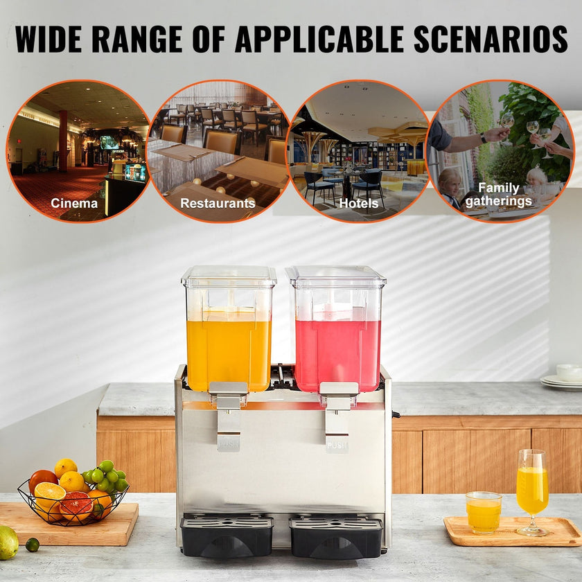 VEVOR Commercial Beverage Dispenser, 13.6 Qt 12L 2 Tanks Ice Tea Drink Machine, 280W 304 Stainless Steel Juice Dispenser with 41?-53.6? Thermostat Controller, for Cold Drink Restaurant Hotel Party