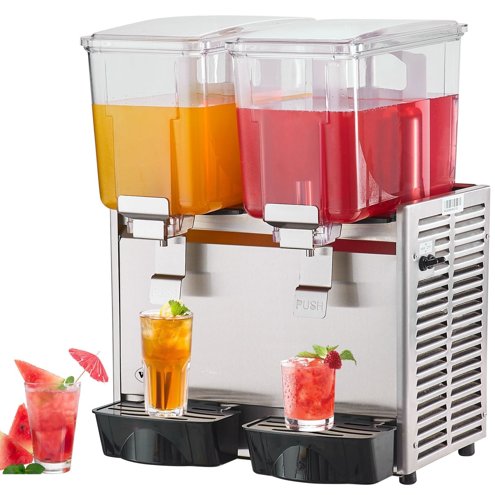 VEVOR Commercial Beverage Dispenser, 13.6 Qt 12L 2 Tanks Ice Tea Drink Machine, 280W 304 Stainless Steel Juice Dispenser with 41?-53.6? Thermostat Controller, for Cold Drink Restaurant Hotel Party