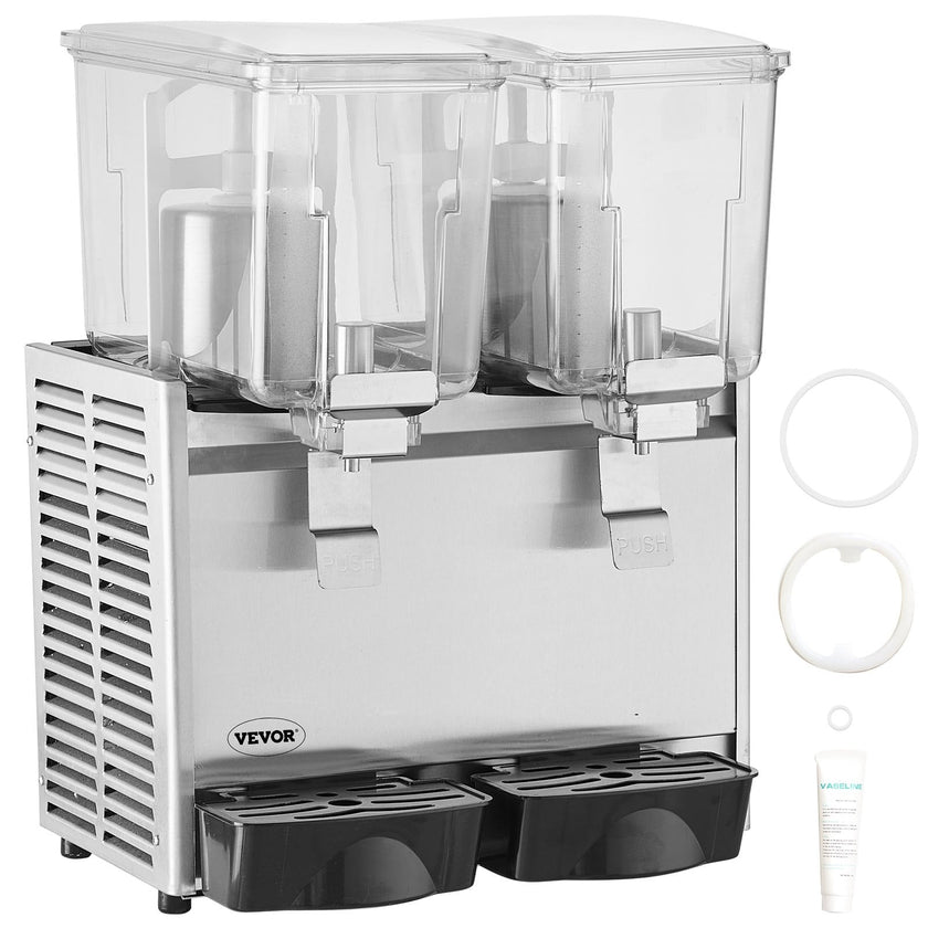 VEVOR Commercial Beverage Dispenser, 13.6 Qt 12L 2 Tanks Ice Tea Drink Machine, 280W 304 Stainless Steel Juice Dispenser with 41?-53.6? Thermostat Controller, for Cold Drink Restaurant Hotel Party
