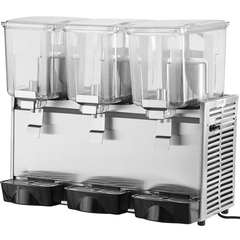VEVOR Commercial Beverage Dispenser, 13.6 Qt 12L 3 Tanks Ice Tea Drink Machine, 620W 304 Stainless Steel Juice Dispenser with 41?-53.6? Thermostat Controller, for Cold Drink Restaurant Hotel Party