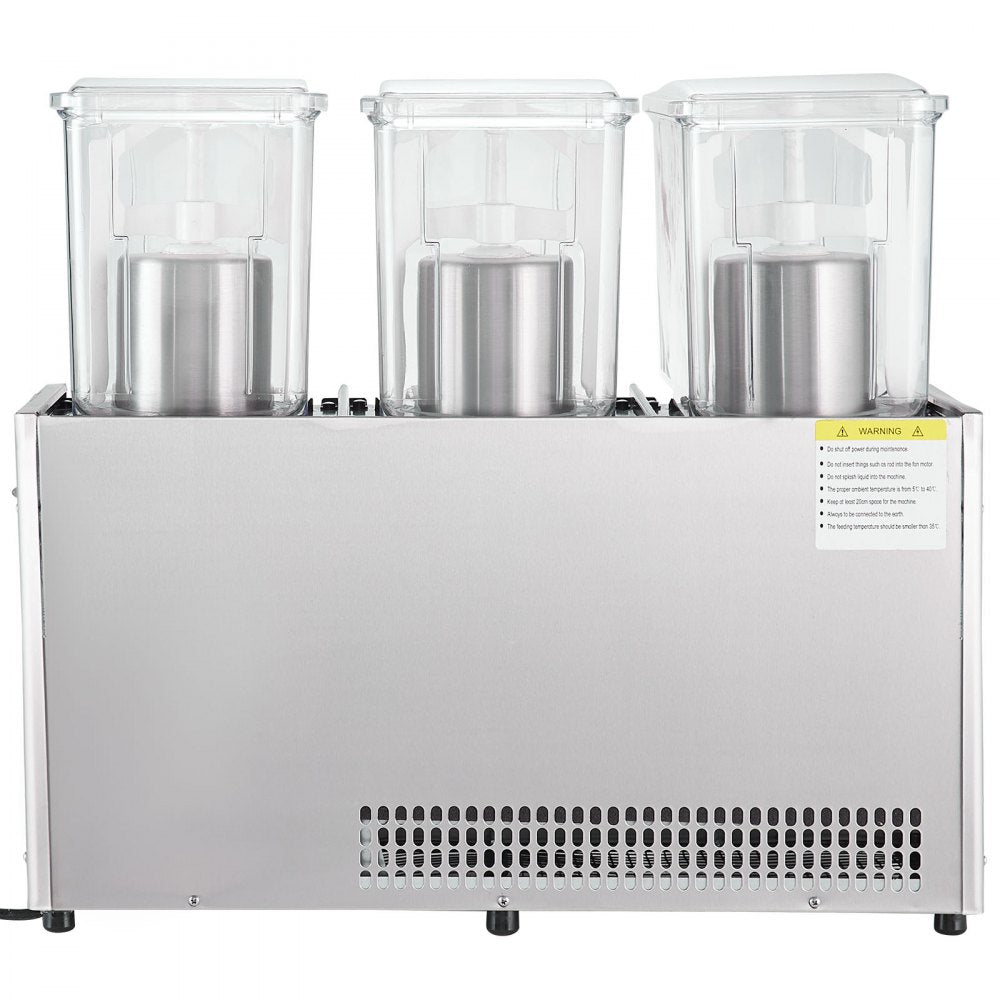 VEVOR Commercial Beverage Dispenser, 13.6 Qt 12L 3 Tanks Ice Tea Drink Machine, 620W 304 Stainless Steel Juice Dispenser with 41?-53.6? Thermostat Controller, for Cold Drink Restaurant Hotel Party