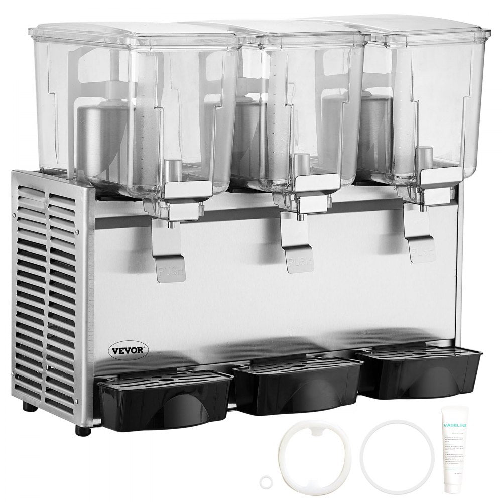 VEVOR Commercial Beverage Dispenser, 13.6 Qt 12L 3 Tanks Ice Tea Drink Machine, 620W 304 Stainless Steel Juice Dispenser with 41?-53.6? Thermostat Controller, for Cold Drink Restaurant Hotel Party