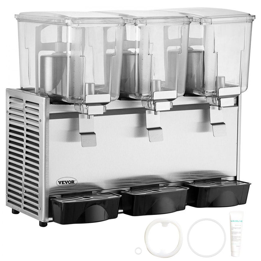 VEVOR Commercial Beverage Dispenser, 13.6 Qt 12L 3 Tanks Ice Tea Drink Machine, 620W 304 Stainless Steel Juice Dispenser with 41?-53.6? Thermostat Controller, for Cold Drink Restaurant Hotel Party