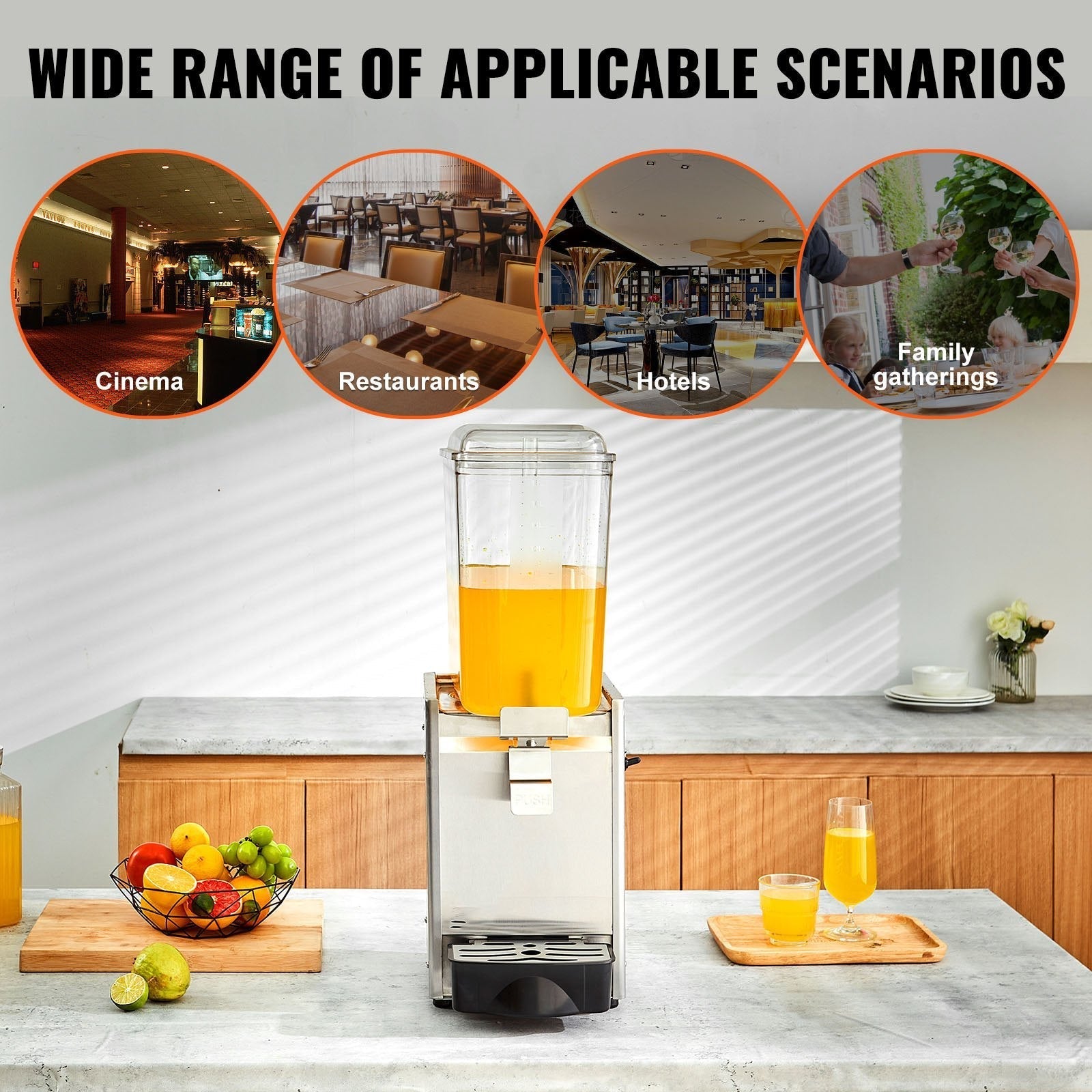 VEVOR Commercial Beverage Dispenser, 20.4 Qt 18L Single Tank Ice Tea Drink Machine, 325W 304 Stainless Steel Juice Dispenser with 41?-53.6? Thermostat Controller, for Cold Drink Restaurant Hotel Party