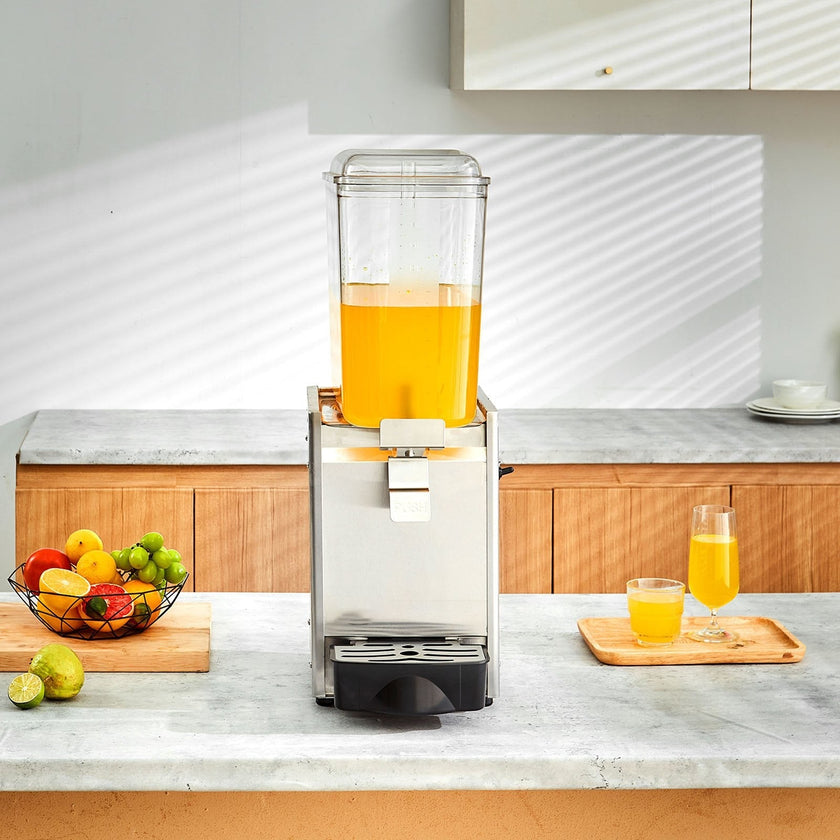 VEVOR Commercial Beverage Dispenser, 20.4 Qt 18L Single Tank Ice Tea Drink Machine, 325W 304 Stainless Steel Juice Dispenser with 41?-53.6? Thermostat Controller, for Cold Drink Restaurant Hotel Party