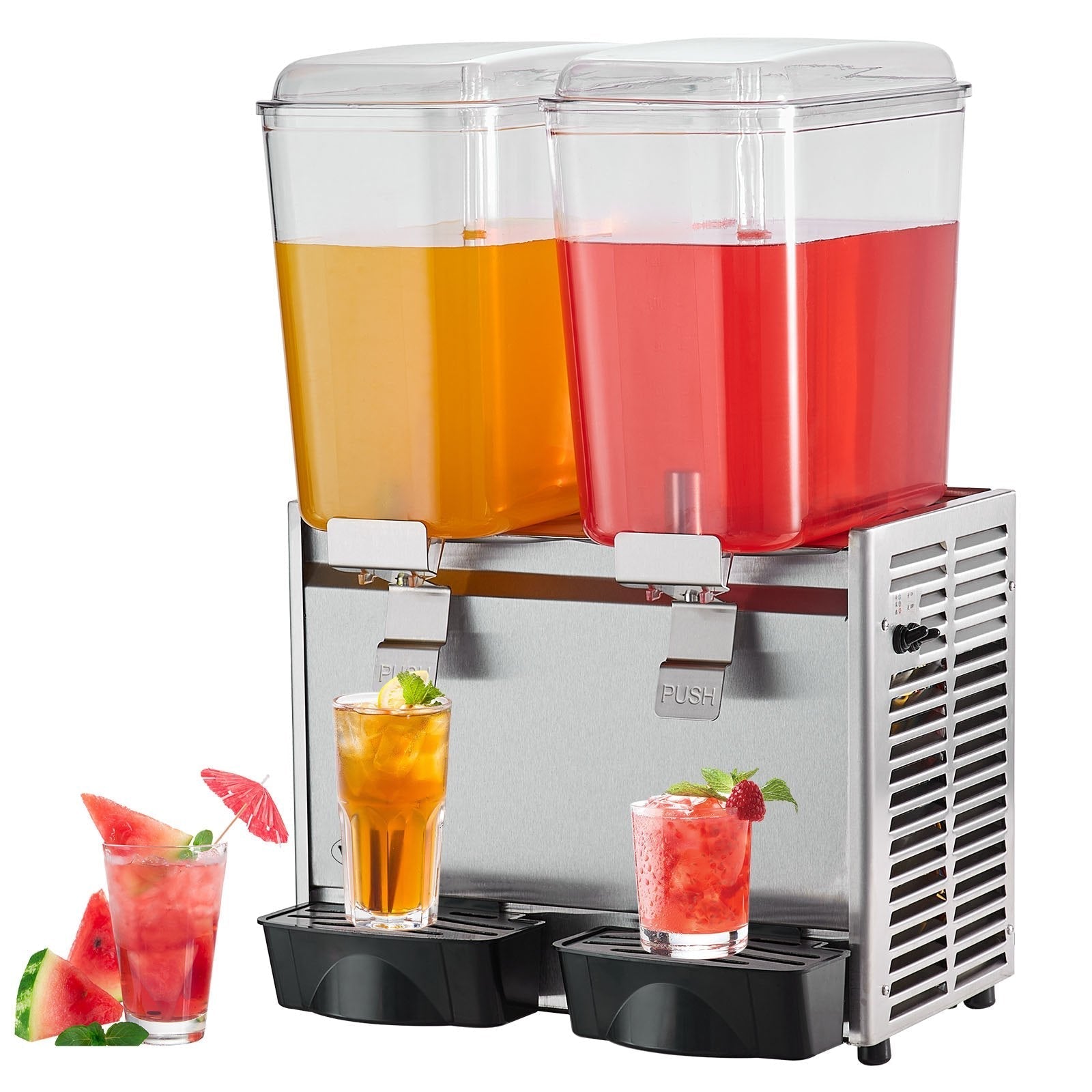 VEVOR Commercial Beverage Dispenser, 20.4 Qt 18L 2 Tanks Ice Tea Drink Machine, 590W 304 Stainless Steel Juice Dispenser with 41?-53.6? Thermostat Controller, for Cold Drink Restaurant Hotel Party