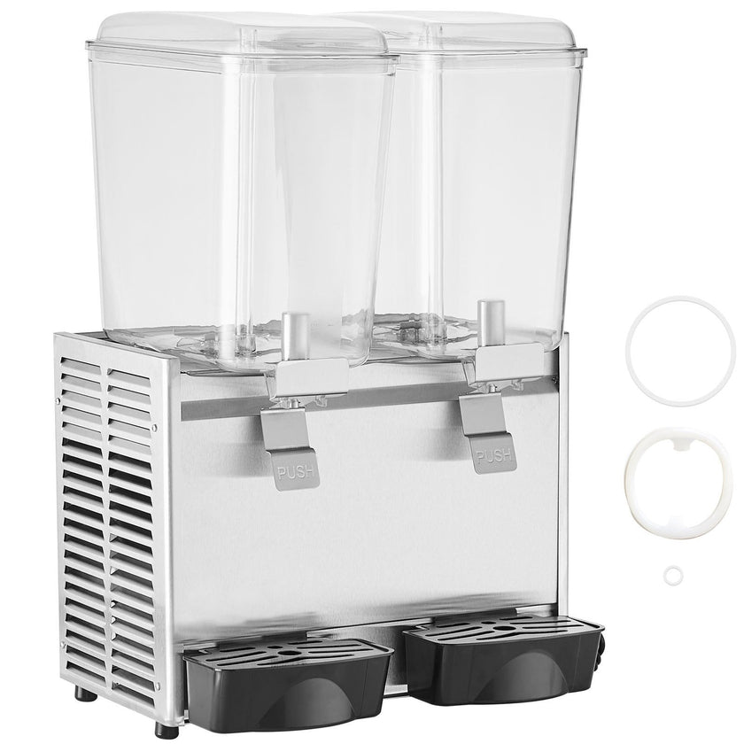 VEVOR Commercial Beverage Dispenser, 20.4 Qt 18L 2 Tanks Ice Tea Drink Machine, 590W 304 Stainless Steel Juice Dispenser with 41?-53.6? Thermostat Controller, for Cold Drink Restaurant Hotel Party