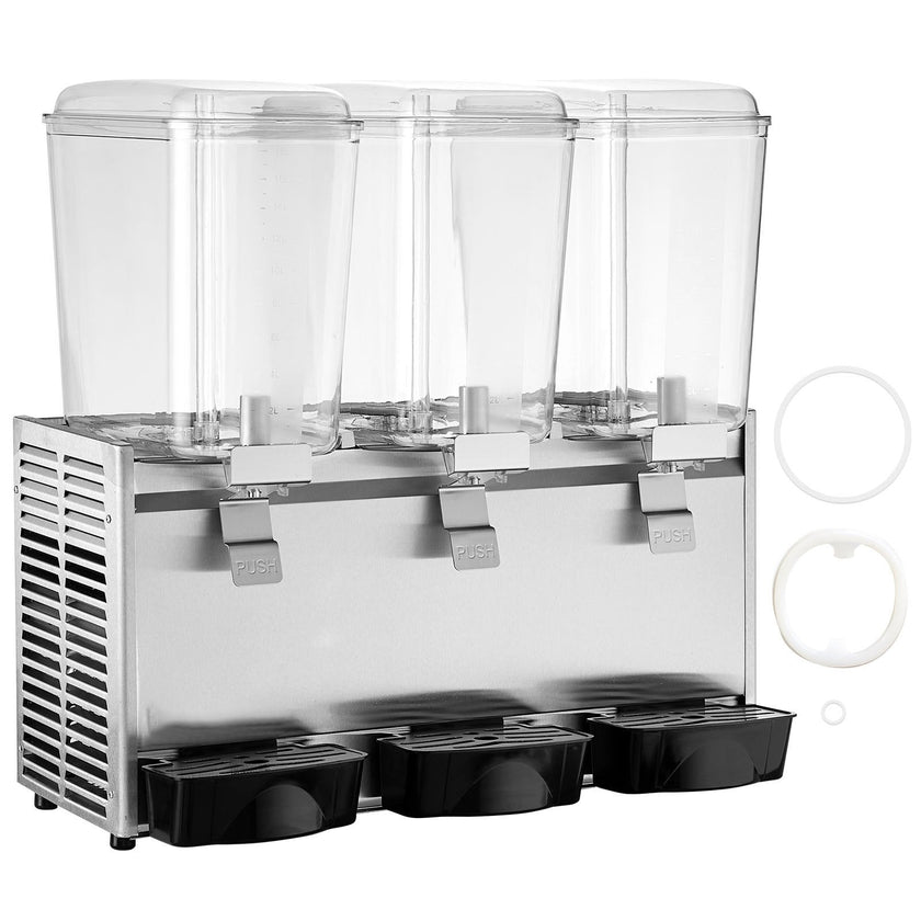 VEVOR Commercial Beverage Dispenser, 20.4 Qt 18L 3 Tanks Ice Tea Drink Machine, 680W 304 Stainless Steel Juice Dispenser with 41?-53.6? Thermostat Controller, for Cold Drink Restaurant Hotel Party