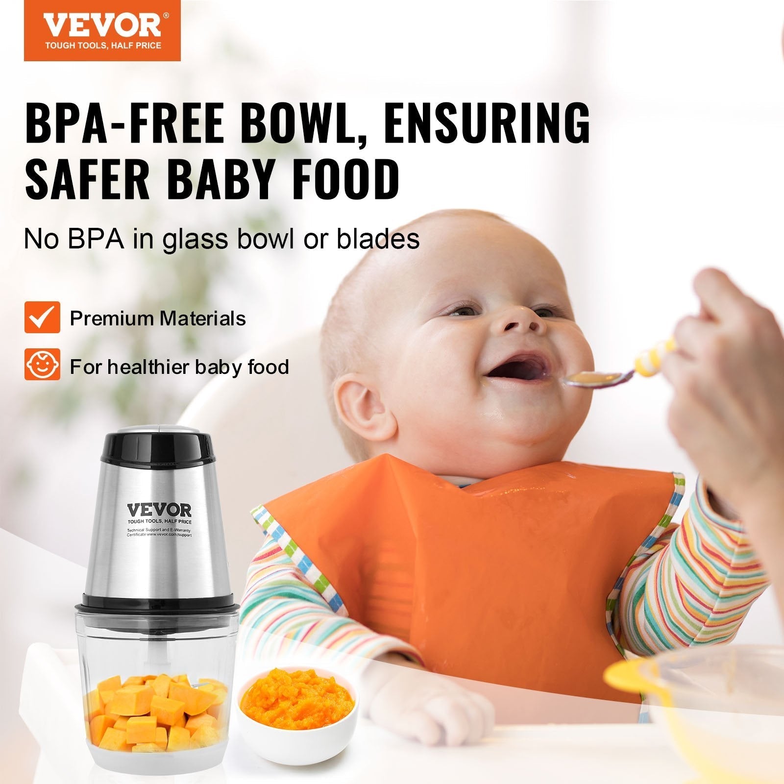 VEVOR Food Processor, Electric Meat Grinder with 4-Wing Stainless Steel Blades, 2.5 Cup Glass Bowl, 400W Electric Food Chopper, 2 Speeds Food Grinder for Baby Food, Meat, Onion, Vegetables