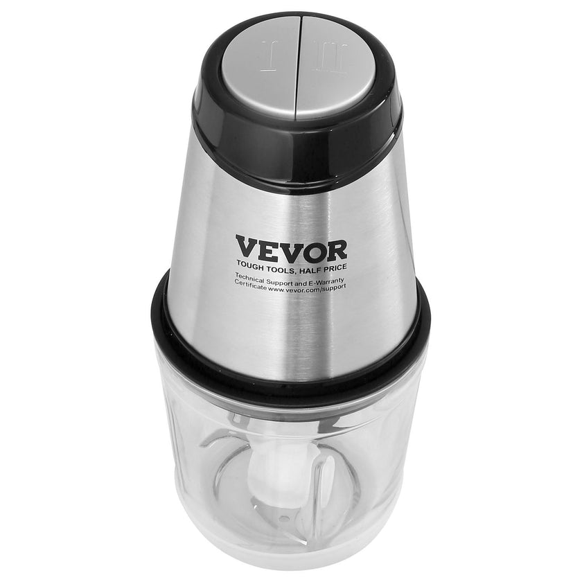 VEVOR Food Processor, Electric Meat Grinder with 4-Wing Stainless Steel Blades, 2.5 Cup Glass Bowl, 400W Electric Food Chopper, 2 Speeds Food Grinder for Baby Food, Meat, Onion, Vegetables
