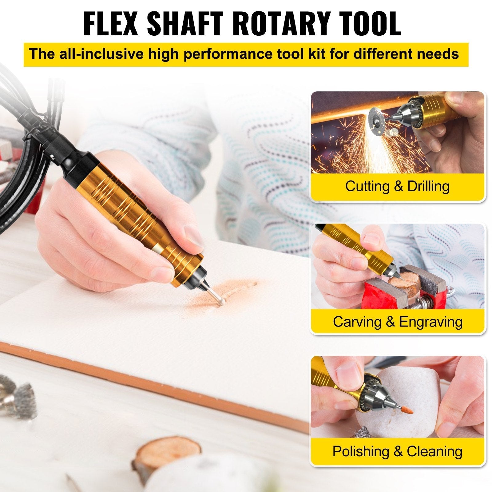 VEVOR S-R Hanging Flex Shaft Grinder 230W Rotary Tool with Stepless Speed Foot Pedal Rotary Carver 0-180000rmp for Carving, Buffing,Drilling,Polishing (6mm flexshaft), Grey